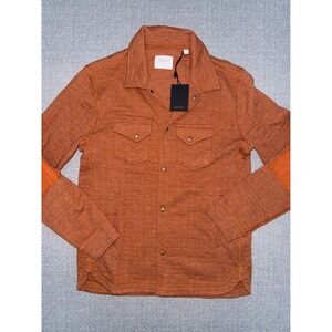 NWT Billy Reid Size S Small Shirt Jacket Orange Elbow Patch Snap Jersey Shacket